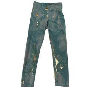 Old Navy Girls Medium 8 Powersoft High-Rise Leggings Blue Gold Marble Pockets